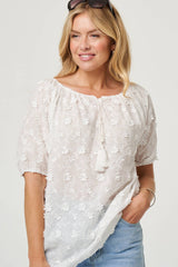 Floral Embroidered Bardot Neck Top