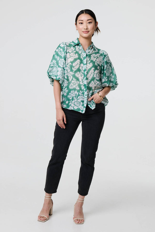 Floral Print 1/2 Puff Sleeve Shirt