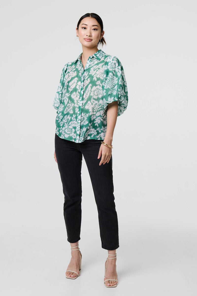 Floral Print 1/2 Puff Sleeve Shirt