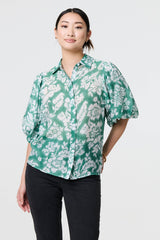 Floral Print 1/2 Puff Sleeve Shirt