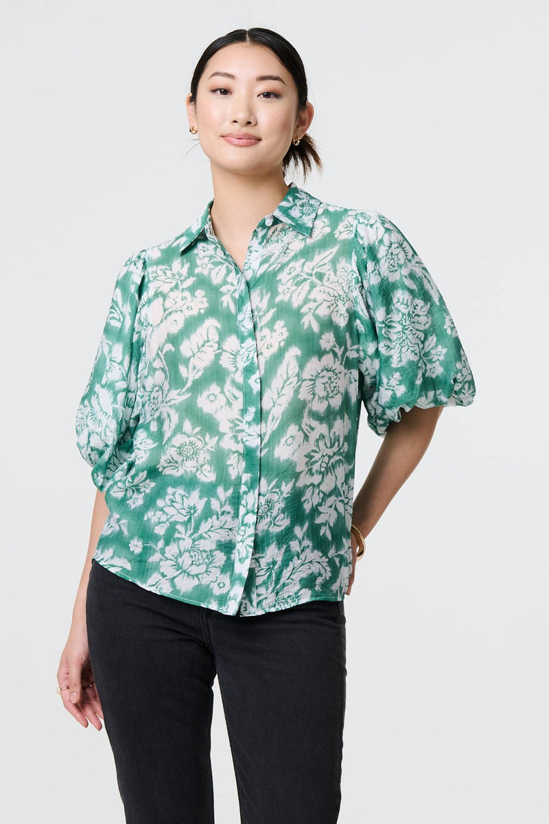 Floral Print 1/2 Puff Sleeve Shirt
