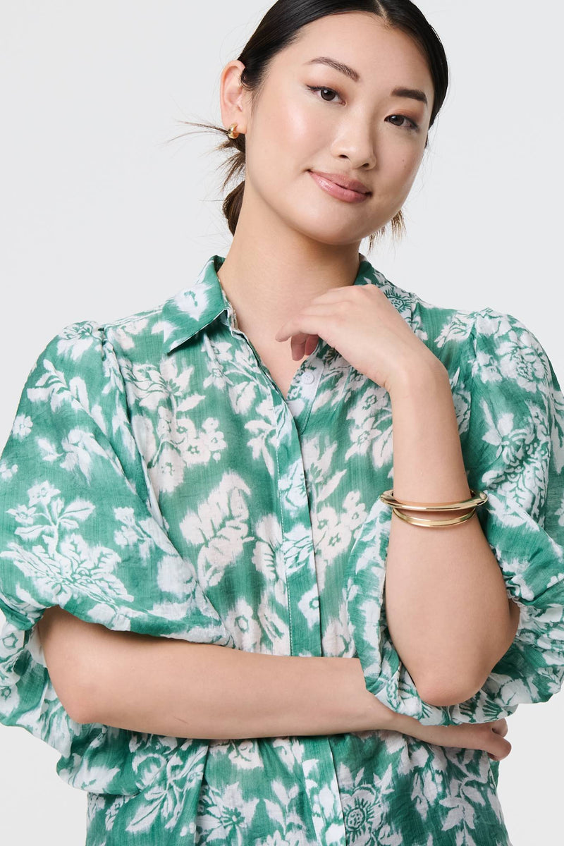 Floral Print 1/2 Puff Sleeve Shirt