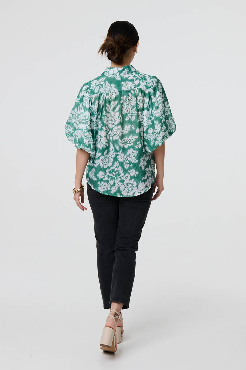 Floral Print 1/2 Puff Sleeve Shirt