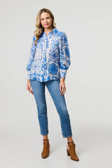Mosaic Print Puff Sleeve Shirt