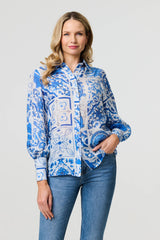 Mosaic Print Puff Sleeve Shirt