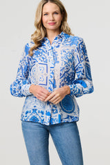 Mosaic Print Puff Sleeve Shirt