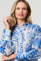 Mosaic Print Puff Sleeve Shirt