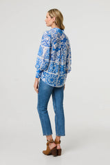 Mosaic Print Puff Sleeve Shirt