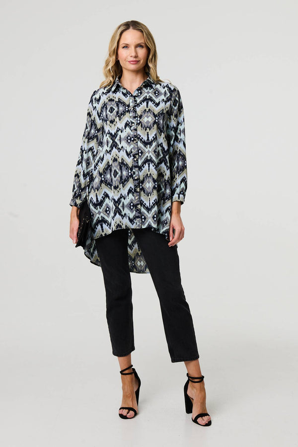 Aztec Print High Low Long Sleeve Shirt