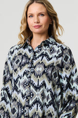 Aztec Print High Low Long Sleeve Shirt