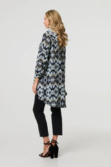 Aztec Print High Low Long Sleeve Shirt
