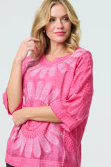 Floral Diamante Stud 3/4 Sleeve Knit Top