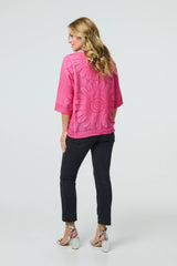 Floral Diamante Stud 3/4 Sleeve Knit Top
