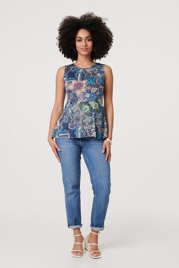 Paisley Sleeveless Round Neck Top