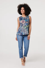 Paisley Sleeveless Round Neck Top