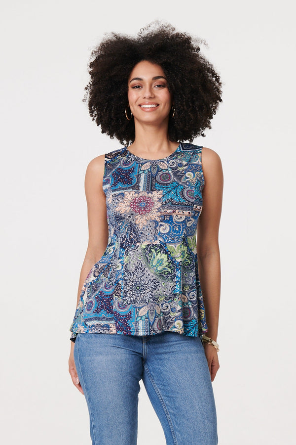 Paisley Sleeveless Round Neck Top