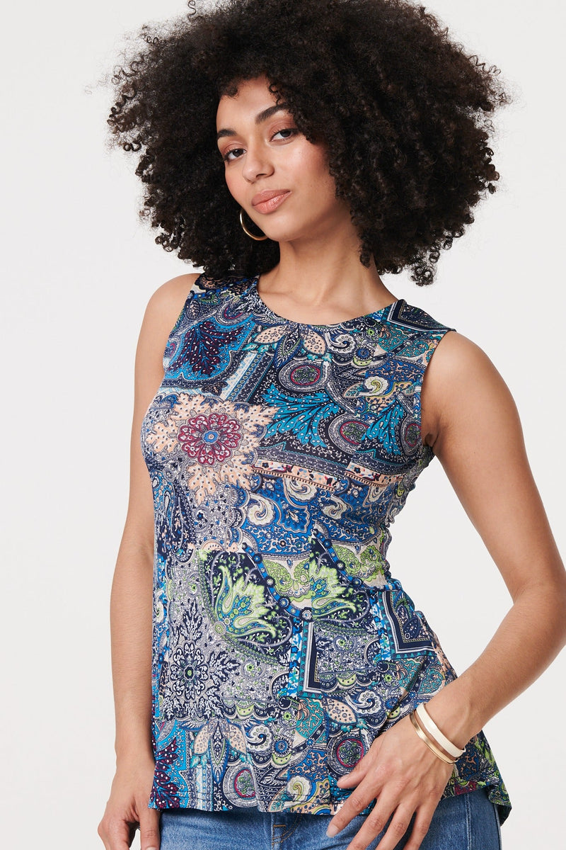 Paisley Sleeveless Round Neck Top