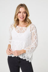 Lace Crochet Semi Sheer Layered Top