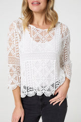 Lace Crochet Semi Sheer Layered Top
