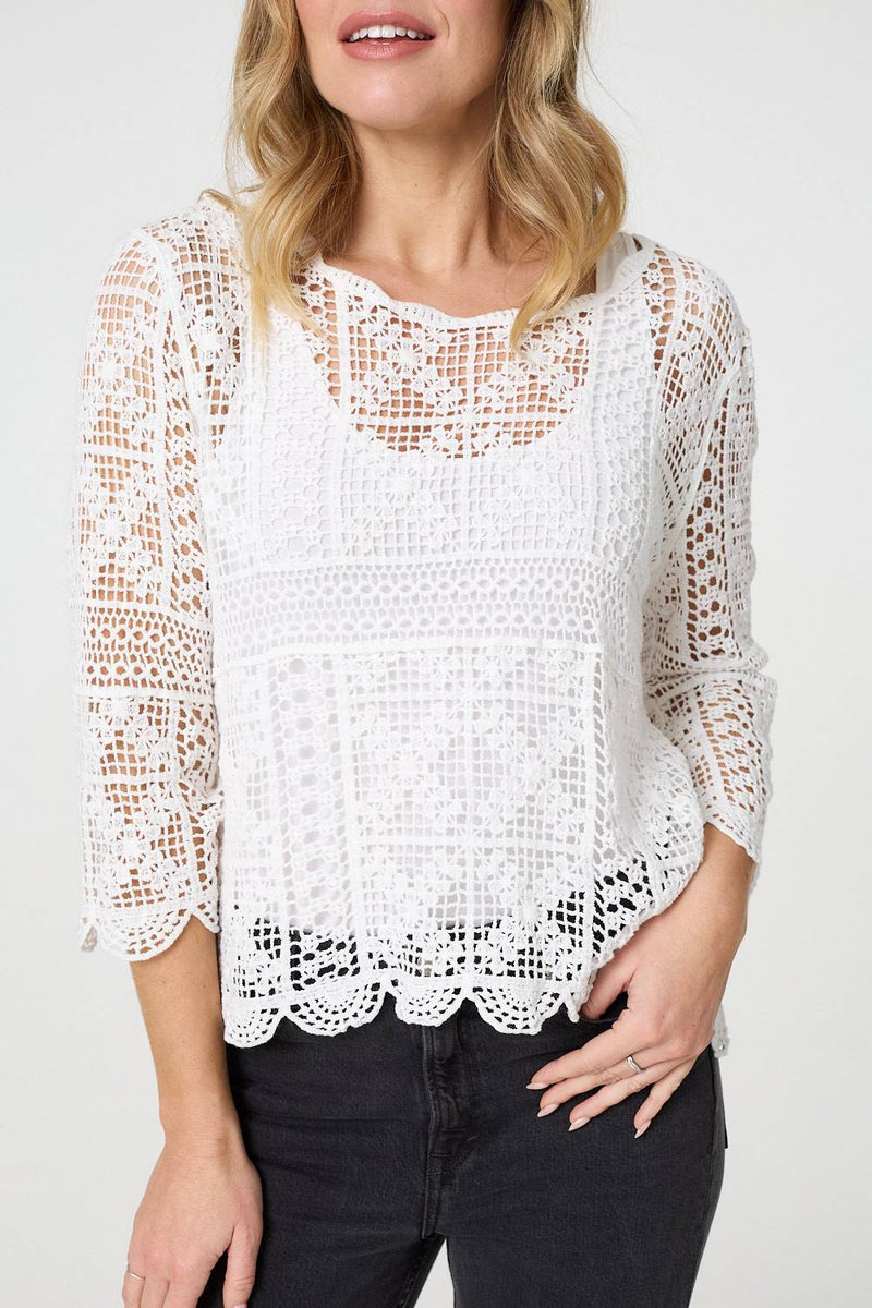 Lace Crochet Semi Sheer Layered Top