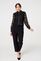 Lace Layer Sheer Sleeve Cropped Shirt