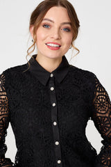 Lace Layer Sheer Sleeve Cropped Shirt