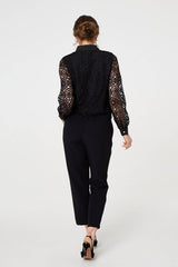 Lace Layer Sheer Sleeve Cropped Shirt