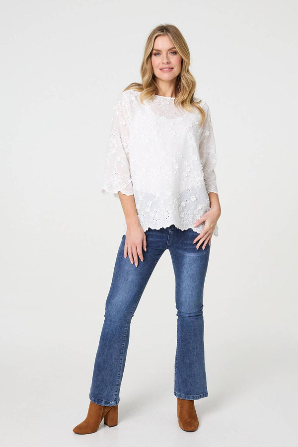Embroidered Texture 3/4 Sleeve Blouse