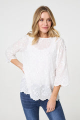 Embroidered Texture 3/4 Sleeve Blouse