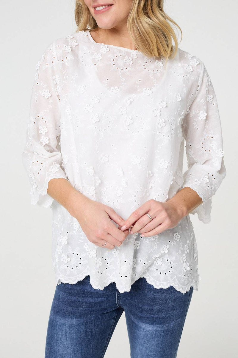 Embroidered Texture 3/4 Sleeve Blouse