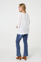 Embroidered Texture 3/4 Sleeve Blouse