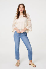 Crochet Lace 3/4 Sleeve Top