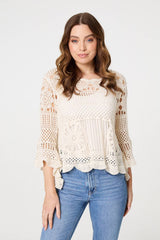 Crochet Lace 3/4 Sleeve Top