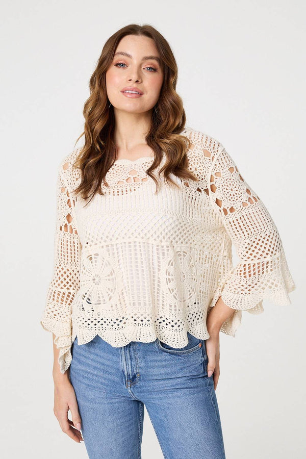 Crochet Lace 3/4 Sleeve Top