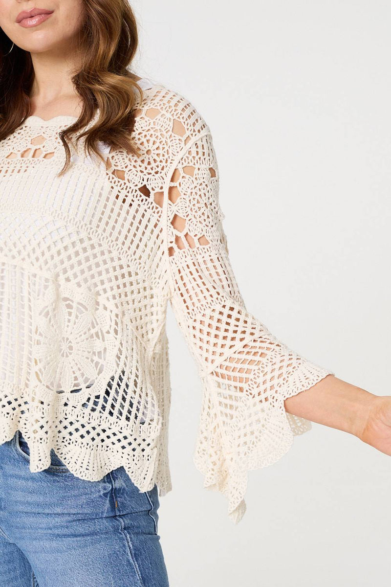 Crochet Lace 3/4 Sleeve Top