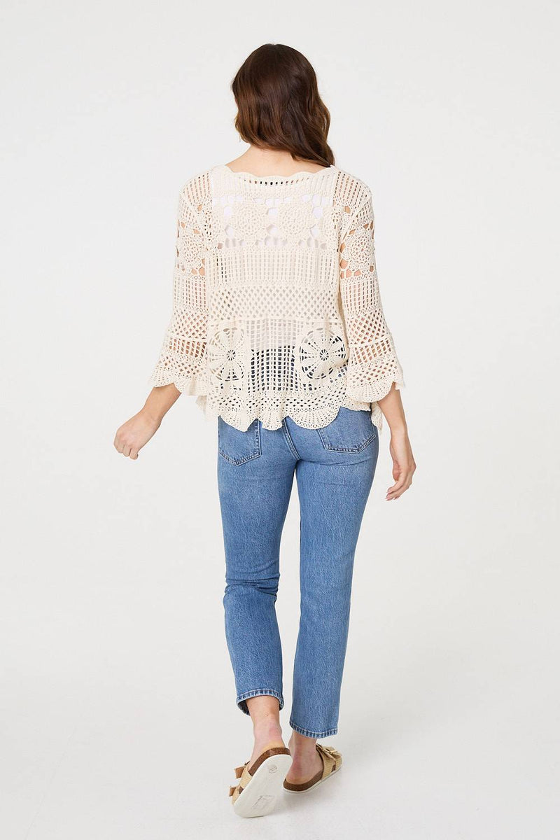 Crochet Lace 3/4 Sleeve Top