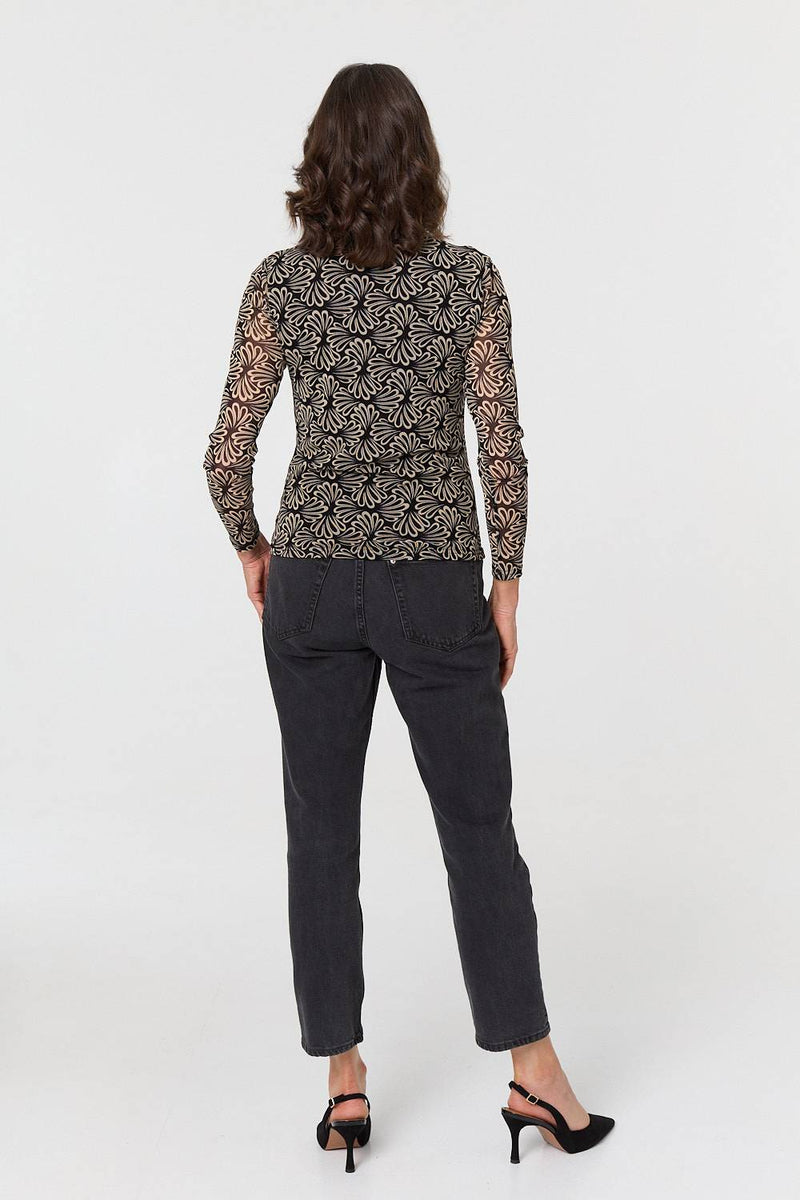 Printed Long Sleeve Fitted Top
