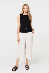 Sleeveless Button Front Slim Vest Top