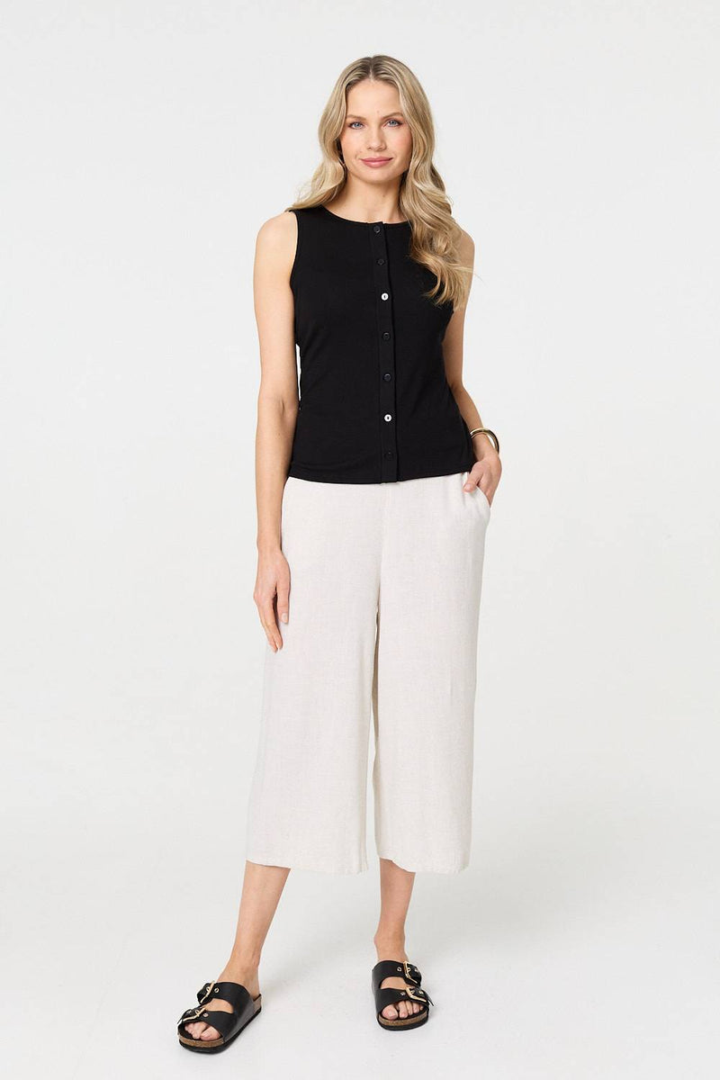 Sleeveless Button Front Slim Vest Top