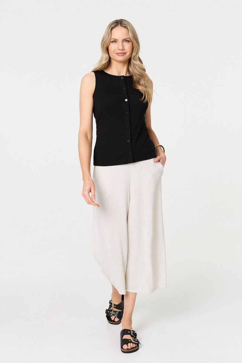 Sleeveless Button Front Slim Vest Top