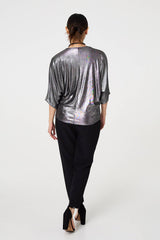 Metallic 3/4 Batwing Sleeve Top