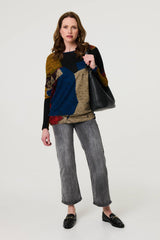 Abstract Long Sleeve Relaxed Knit Top