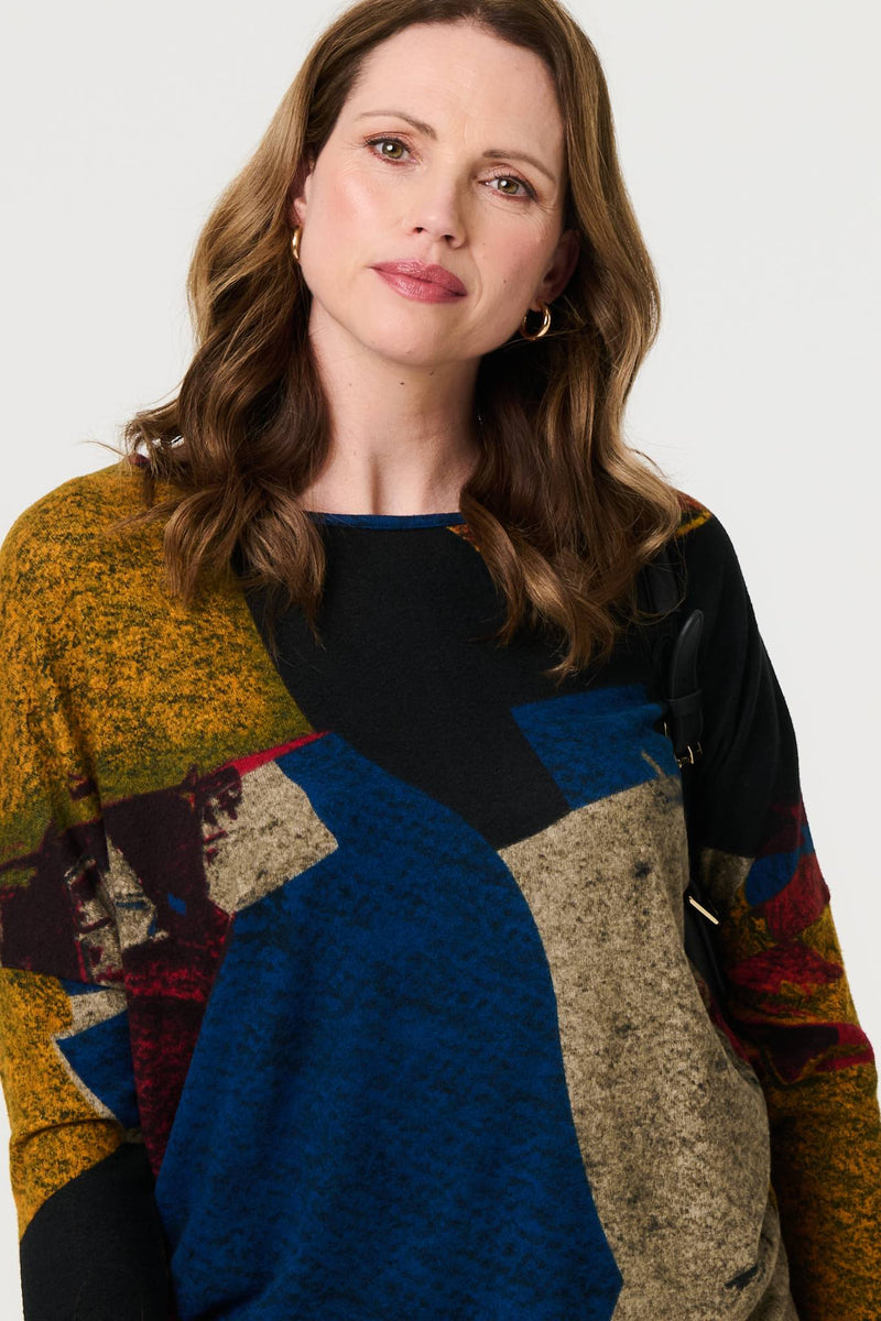 Abstract Long Sleeve Relaxed Knit Top