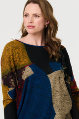 Abstract Long Sleeve Relaxed Knit Top