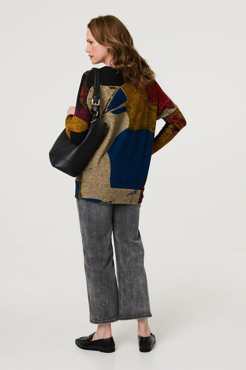Abstract Long Sleeve Relaxed Knit Top